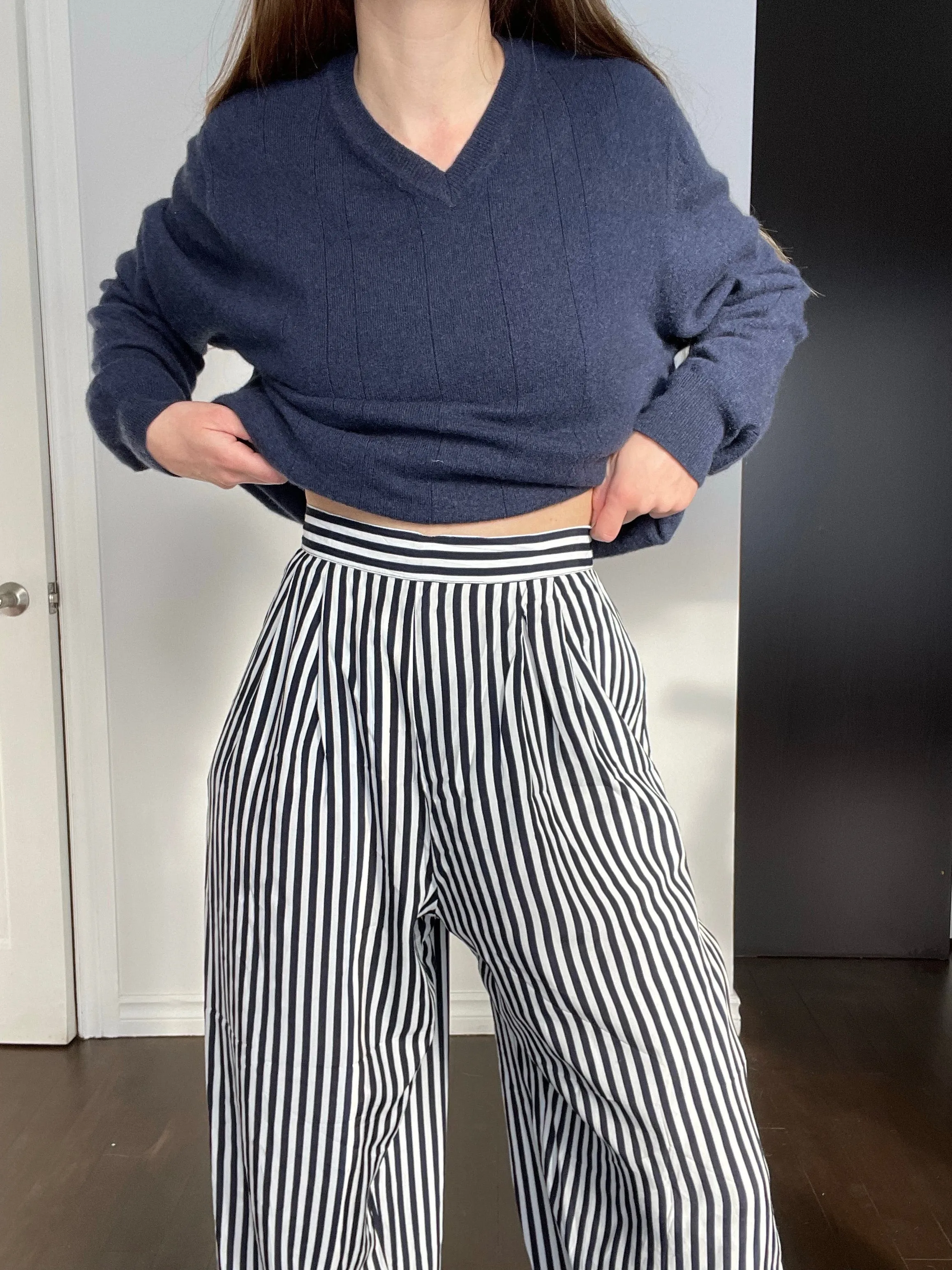 90s Stunning Wide-Leg Striped Culottes - L/XL