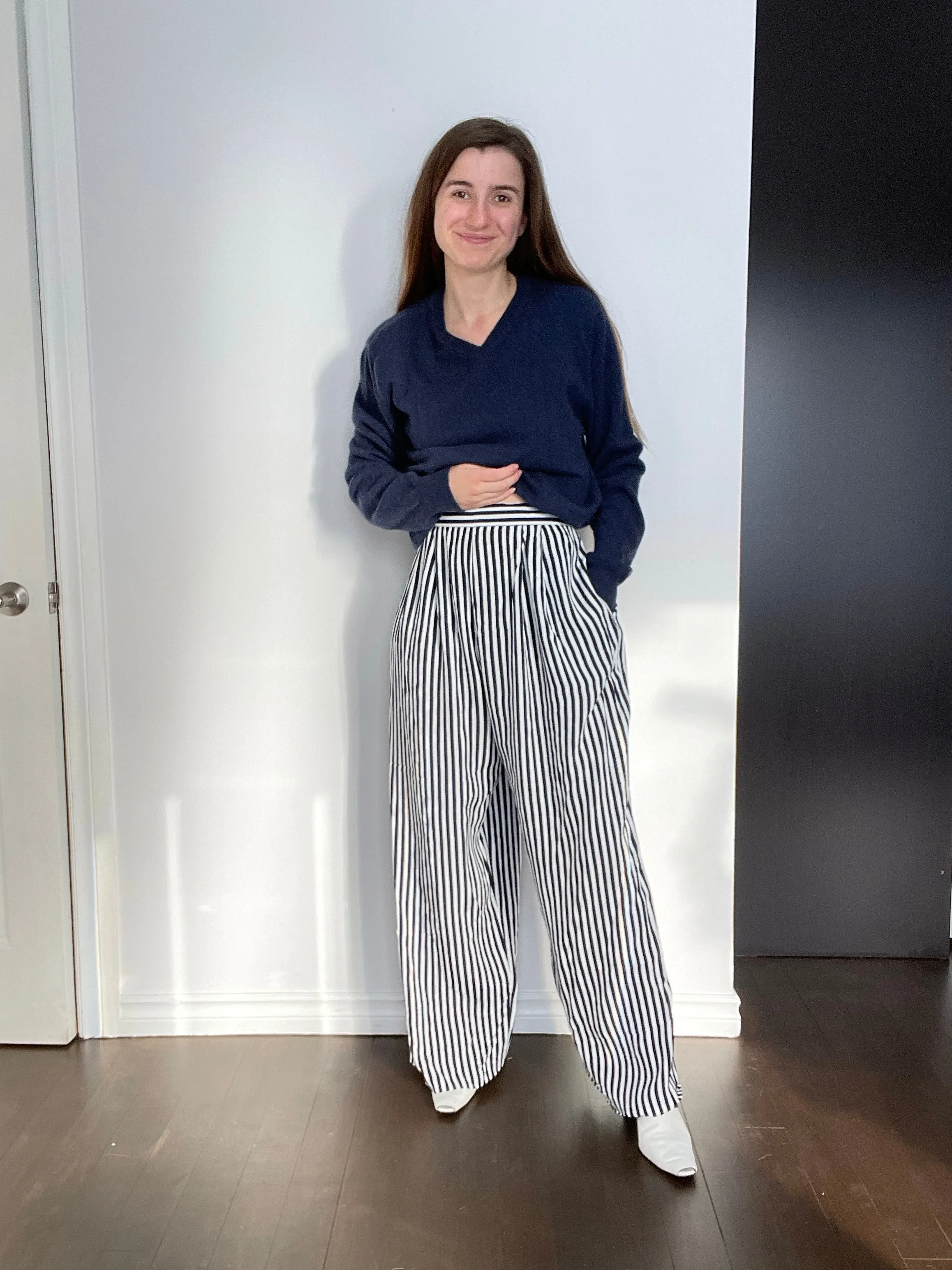 90s Stunning Wide-Leg Striped Culottes - L/XL
