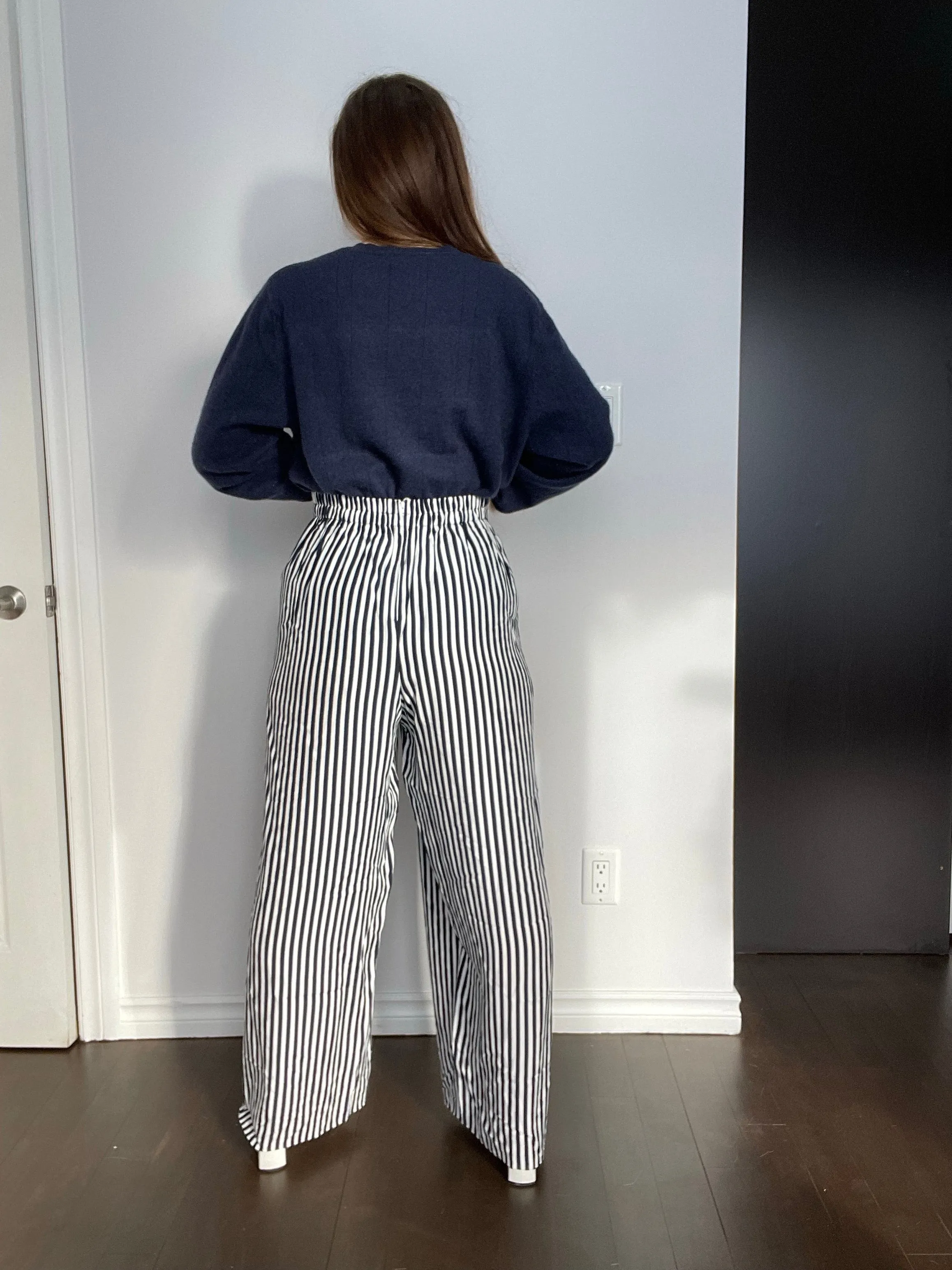 90s Stunning Wide-Leg Striped Culottes - L/XL