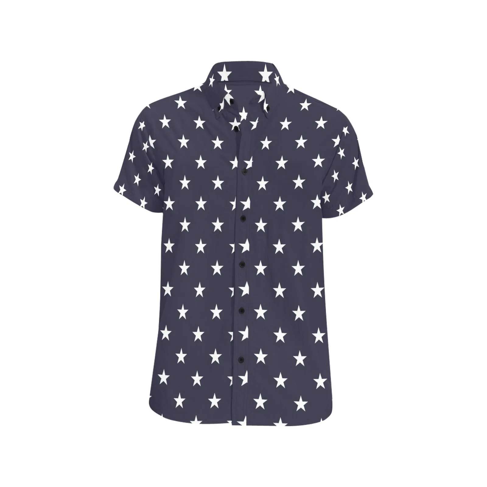 American Stars Button Down Shirt Men, Blue White USA Patriotic Print Short Sleeve Male Button Up Casual Buttoned Down Summer Plus Size Dress