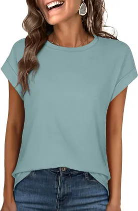 ANRABESS Womens Tops Summer Cap Sleeve Basic Tee Shirts 2025 Trendy Loose Fit Casual Dressy Business Work Tshirts Clothes