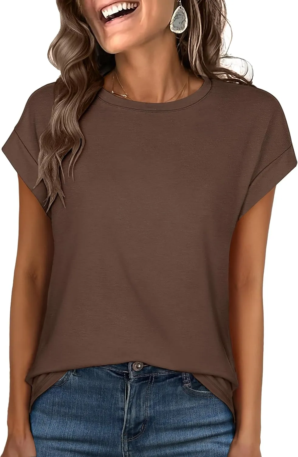 ANRABESS Womens Tops Summer Cap Sleeve Basic Tee Shirts 2025 Trendy Loose Fit Casual Dressy Business Work Tshirts Clothes