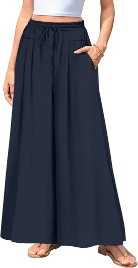 Aodemo Women's Palazzo Pants Dressy Wide Leg Pants High Waist Casual Beach Flowy Culottes with Pockets
