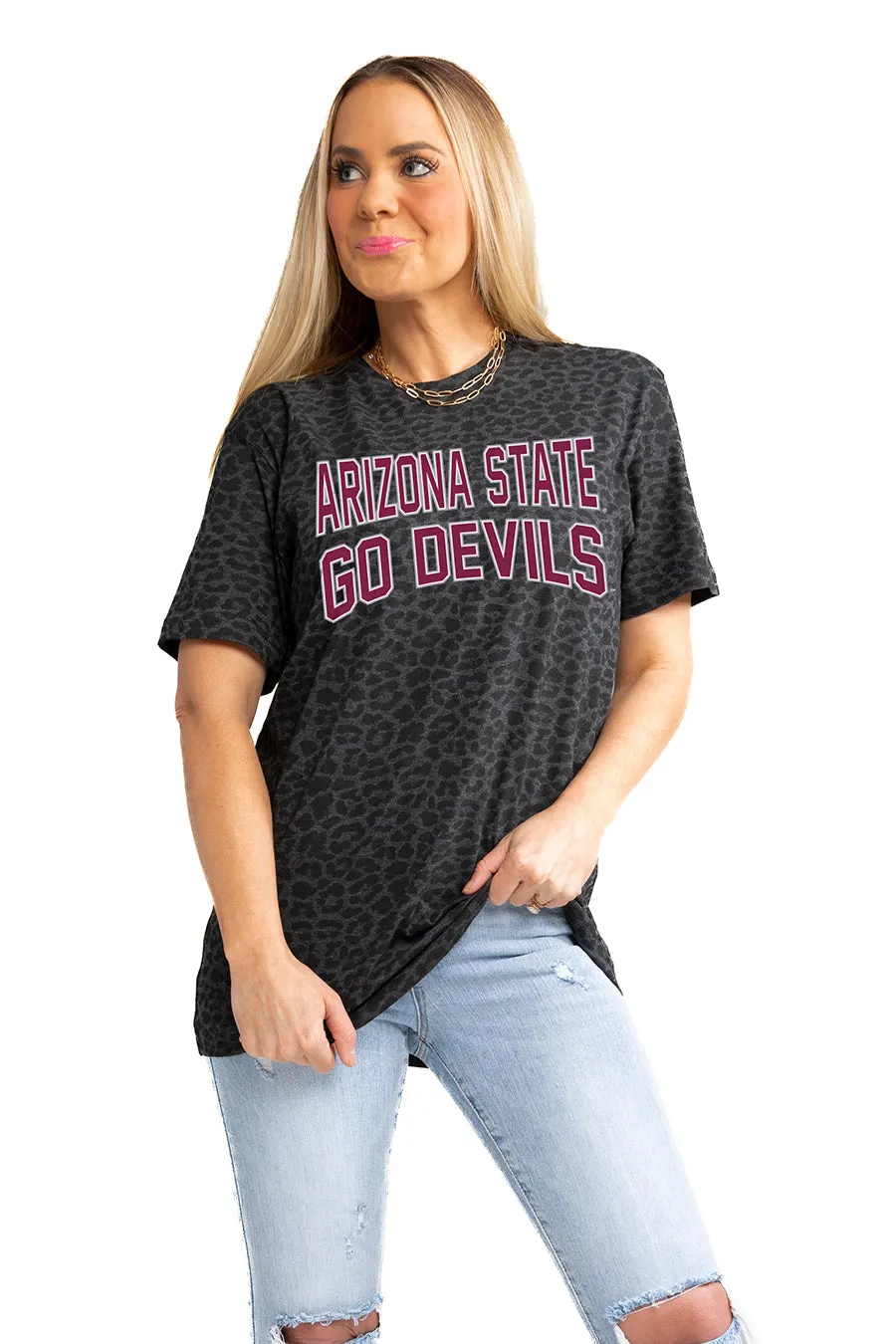 ARIZONA STATE SUN DEVILS "FAN FAVORITE" LEOPARD STANDARD FIT CREW NECK TEE