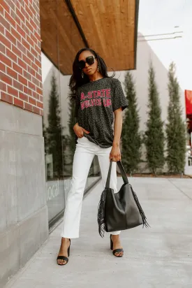ARKANSAS STATE RED WOLVES "FAN FAVORITE" LEOPARD STANDARD FIT CREW NECK TEE