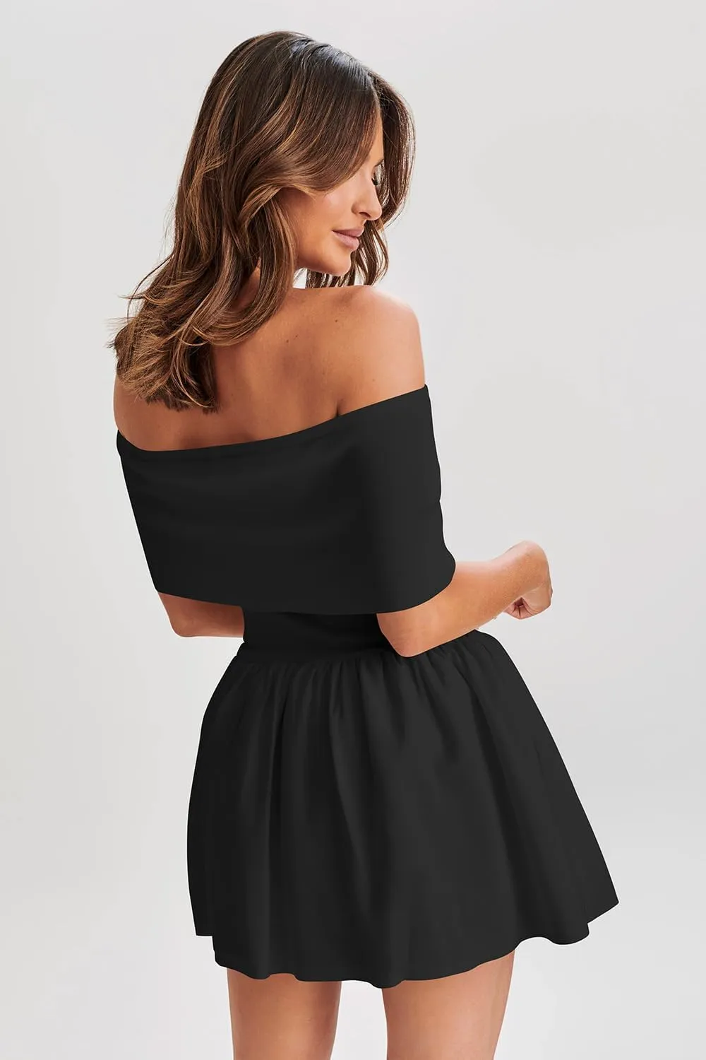 Atizon Women's Summer Off The Shoulder Mini Dress Casual Short Sleeve Trendy Cocktail Party A Line Dresses