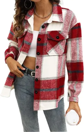 AUTOMET Womens Fall Outfits Fashion Clothes Shackets Flannel Plaid Button Down Long Sleeve Shirts Jackets