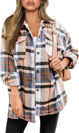 AUTOMET Womens Fall Outfits Fashion Clothes Shackets Flannel Plaid Button Down Long Sleeve Shirts Jackets