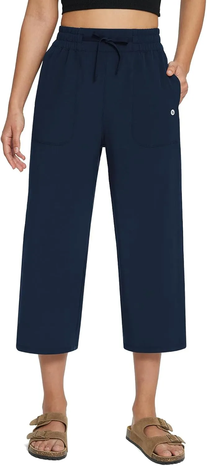 baleaf Women's 21" 30" Wide Leg Pants Capris Athletic Casual with Pockets Drawstring Quick Dry Walking Workout UPF50 