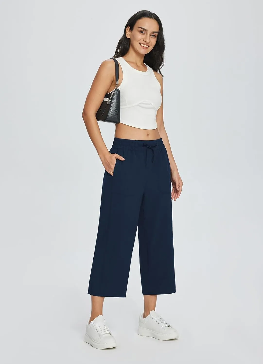 baleaf Women's 21" 30" Wide Leg Pants Capris Athletic Casual with Pockets Drawstring Quick Dry Walking Workout UPF50 