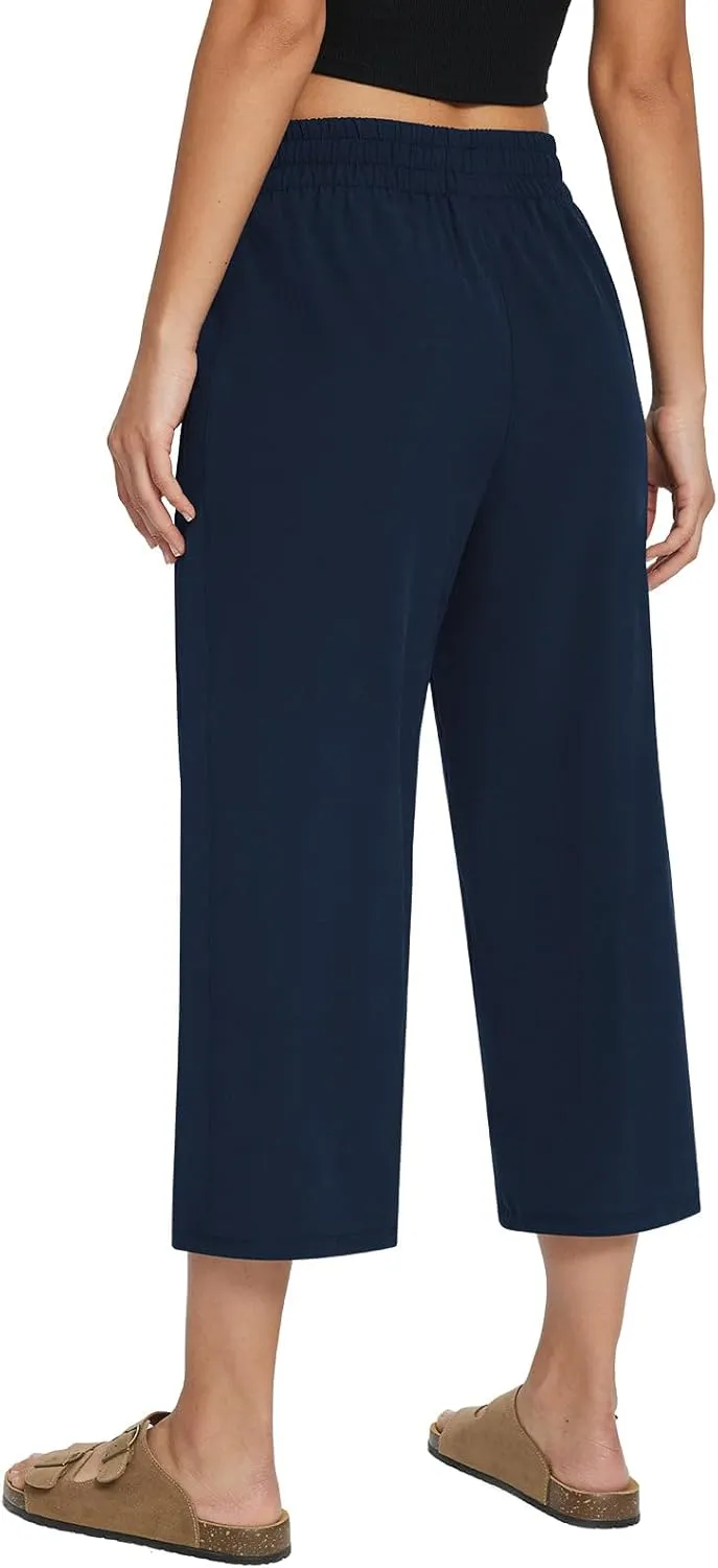 baleaf Women's 21" 30" Wide Leg Pants Capris Athletic Casual with Pockets Drawstring Quick Dry Walking Workout UPF50 