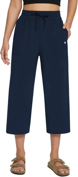 baleaf Women's 21" 30" Wide Leg Pants Capris Athletic Casual with Pockets Drawstring Quick Dry Walking Workout UPF50 