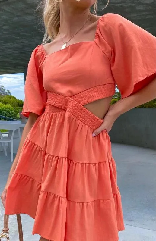 Bohemian Chic Mini Dress with Lantern Sleeves and Square Neckline for Women