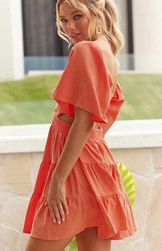 Bohemian Chic Mini Dress with Lantern Sleeves and Square Neckline for Women