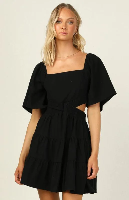 Bohemian Chic Mini Dress with Lantern Sleeves and Square Neckline for Women