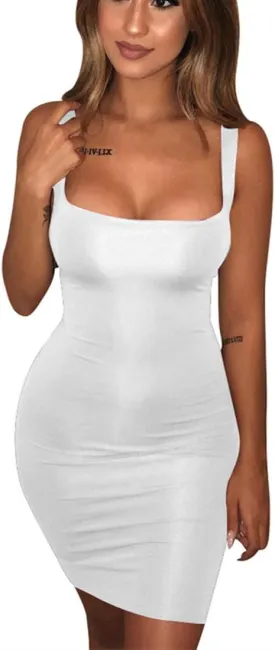 BORIFLORS Women's Casual Basic Tank Top Sexy Sleeveless Bodycon Mini Club Dress
