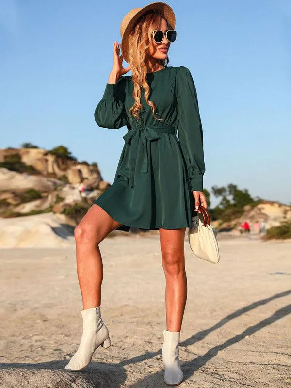 Chic Green Lace-Up Mini Dress for Trendsetting Women