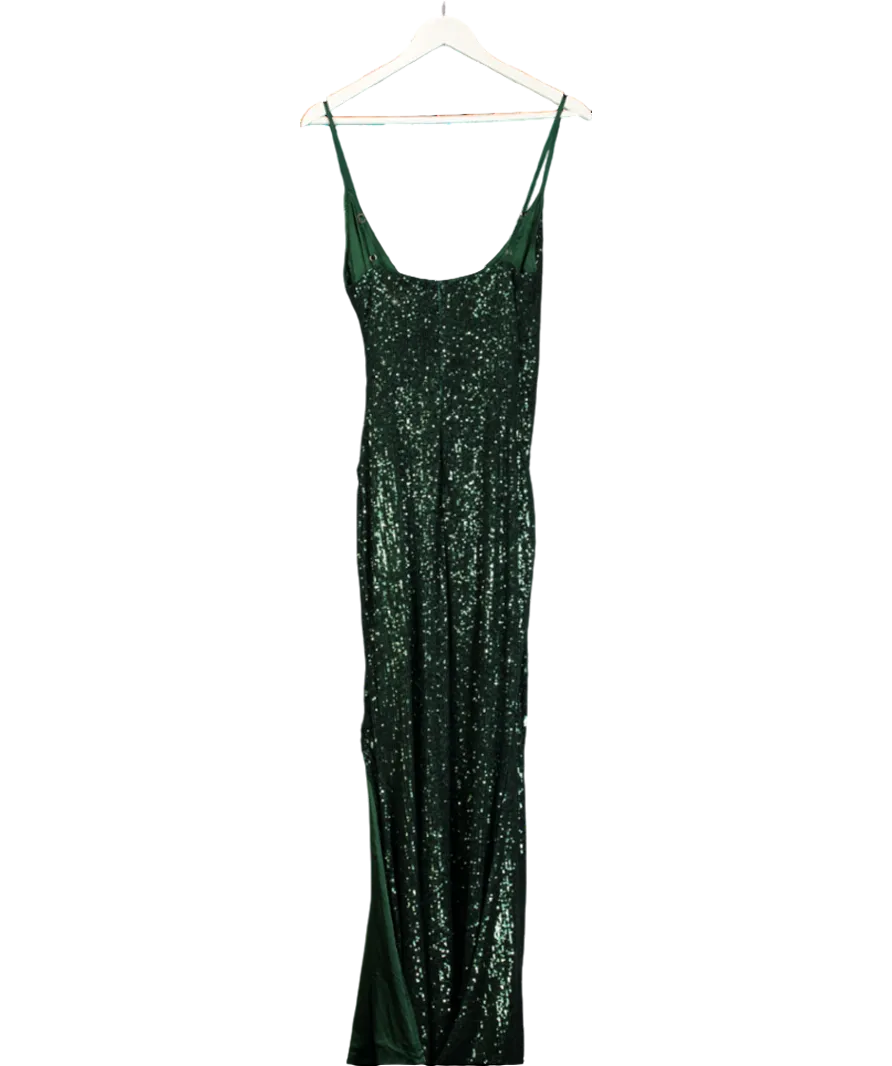 Club L Liora | Bottle Green Sequin Wrap Front Maxi Dress UK 10