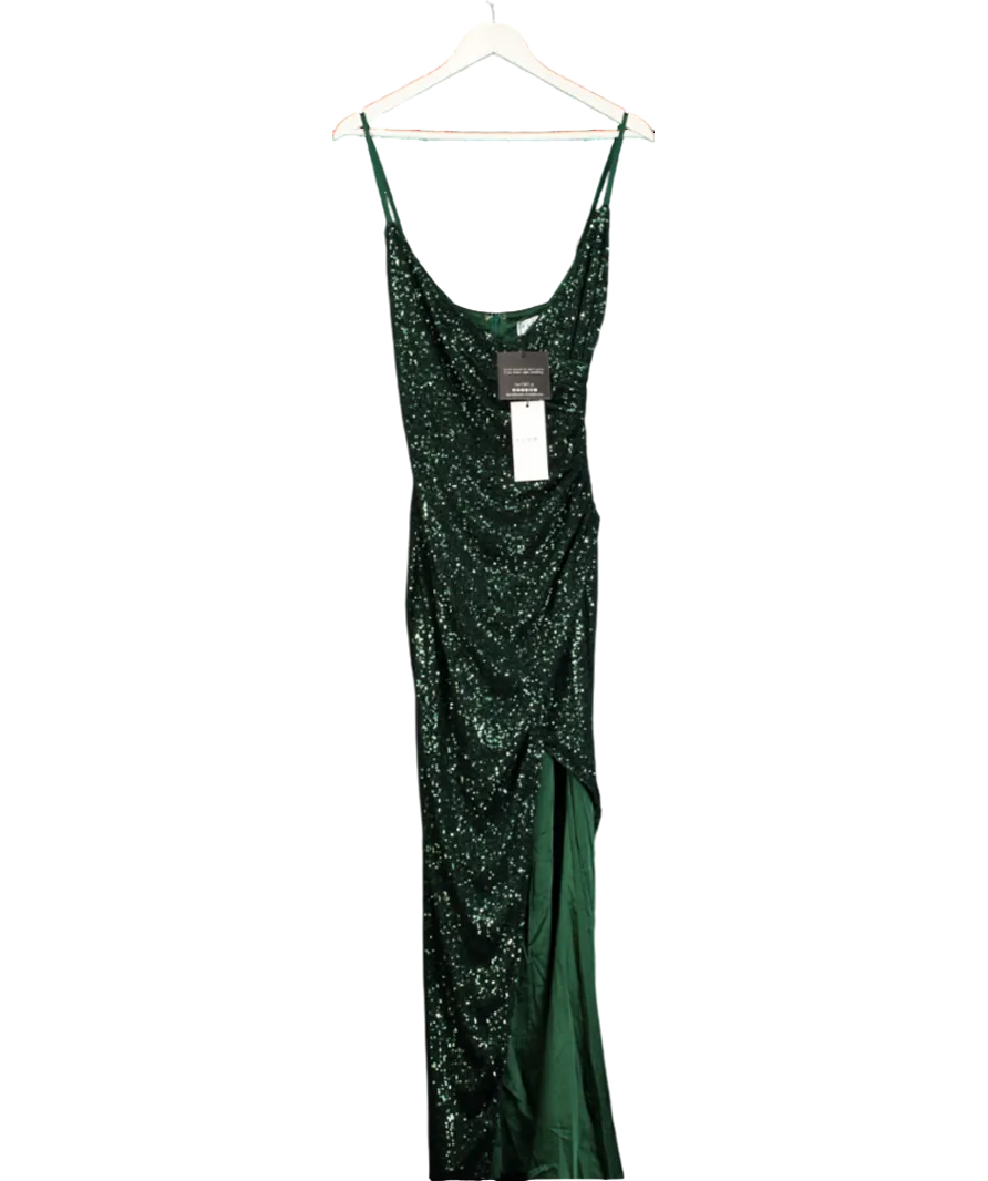 Club L Liora | Bottle Green Sequin Wrap Front Maxi Dress UK 10