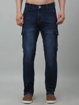 Dark Blue Summer Solid Full Length Casual Cargo For Men