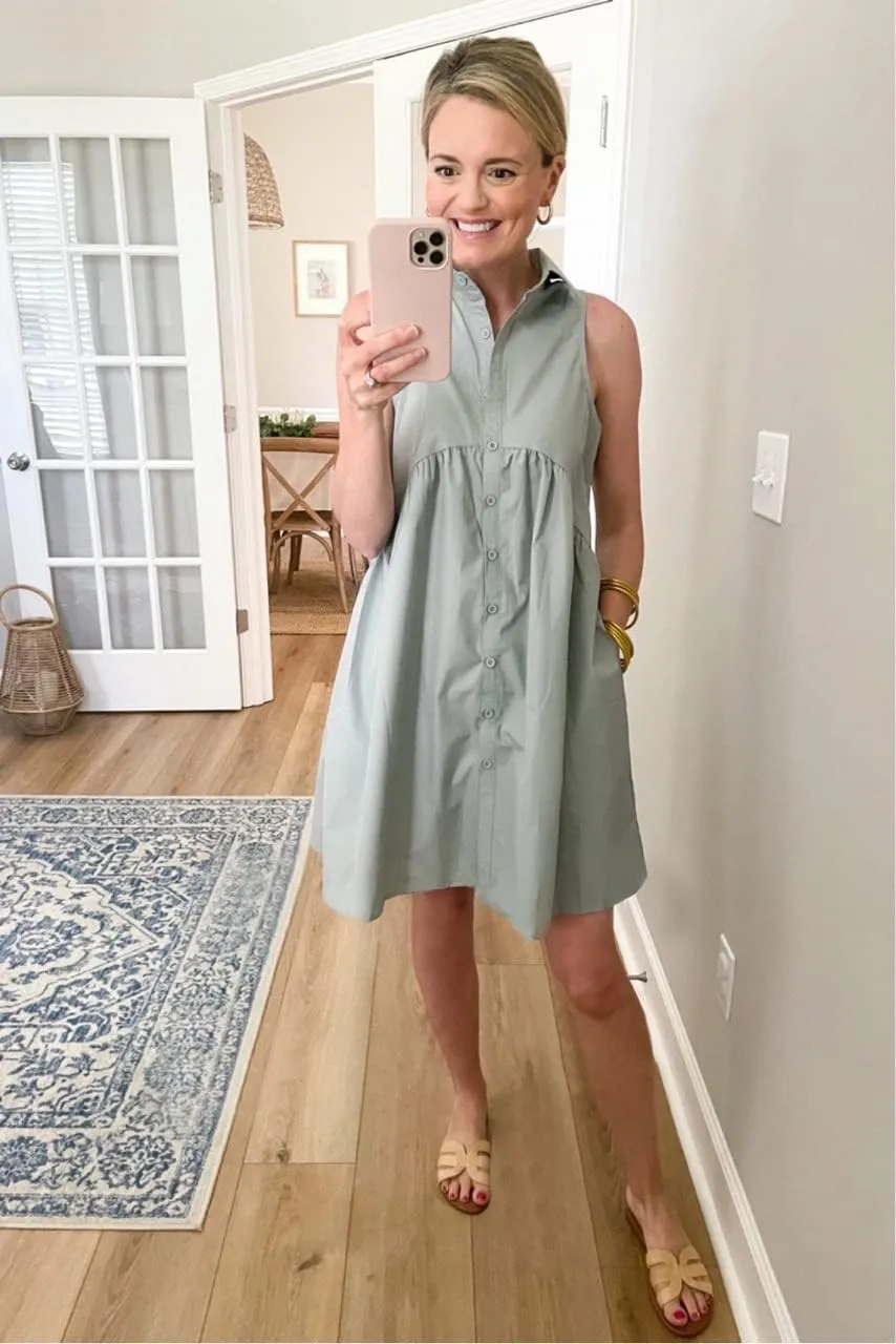 DEEP SELF Women Summer Collared Shirt Dress Casual Loose Button Down Short Dress V Neck Tunic Mini Dress with Pockets
