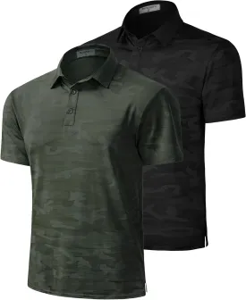 Derminpro Mens Camo Golf Shirts Moisture Wicking Short/Long Sleeve Dry Fit Golf Polos