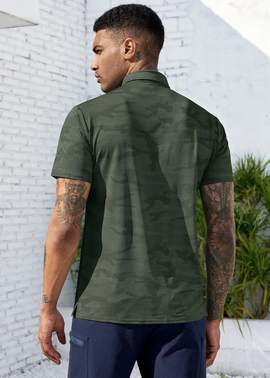 Derminpro Mens Camo Golf Shirts Moisture Wicking Short/Long Sleeve Dry Fit Golf Polos