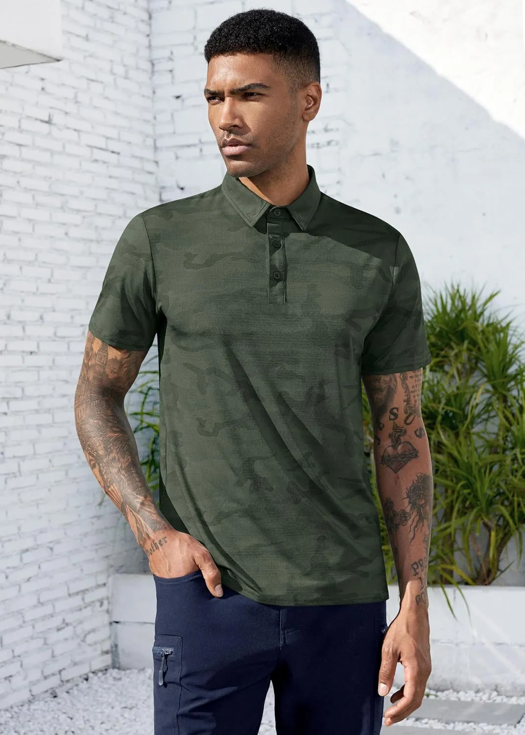 Derminpro Mens Camo Golf Shirts Moisture Wicking Short/Long Sleeve Dry Fit Golf Polos