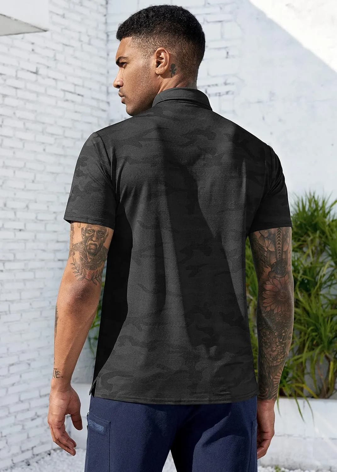 Derminpro Mens Camo Golf Shirts Moisture Wicking Short/Long Sleeve Dry Fit Golf Polos