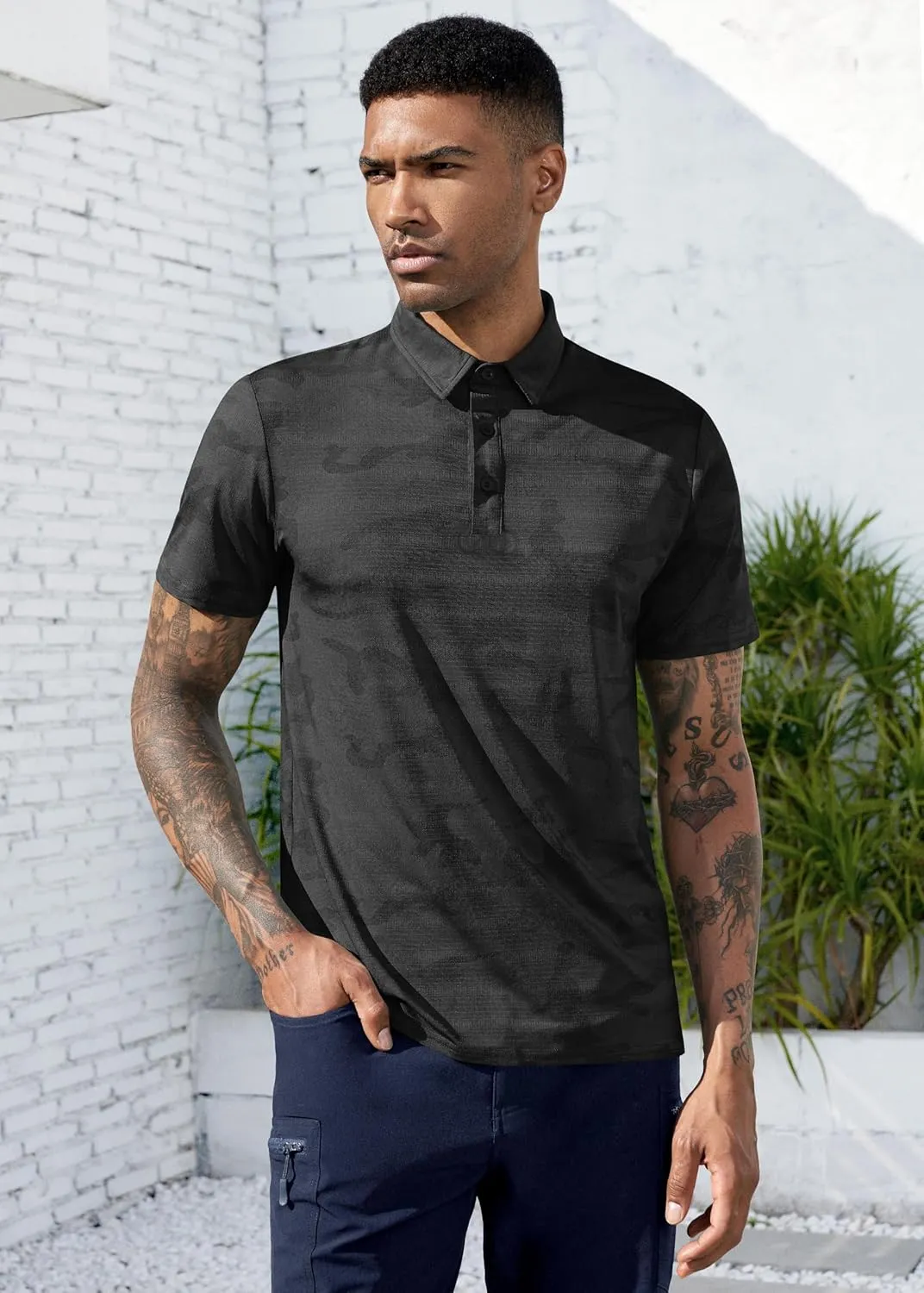 Derminpro Mens Camo Golf Shirts Moisture Wicking Short/Long Sleeve Dry Fit Golf Polos