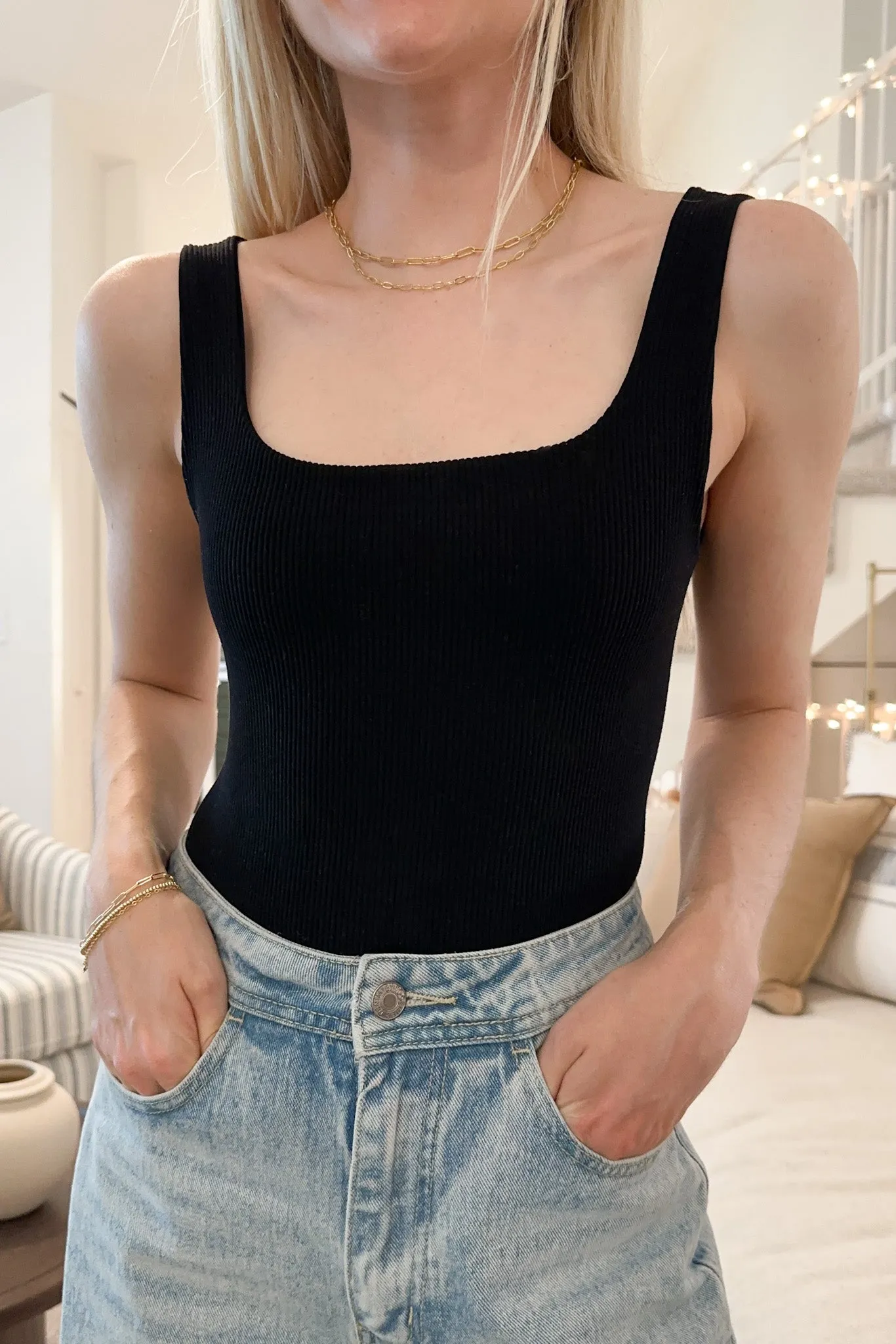 Faire and Square Seamless Bodysuit in Black