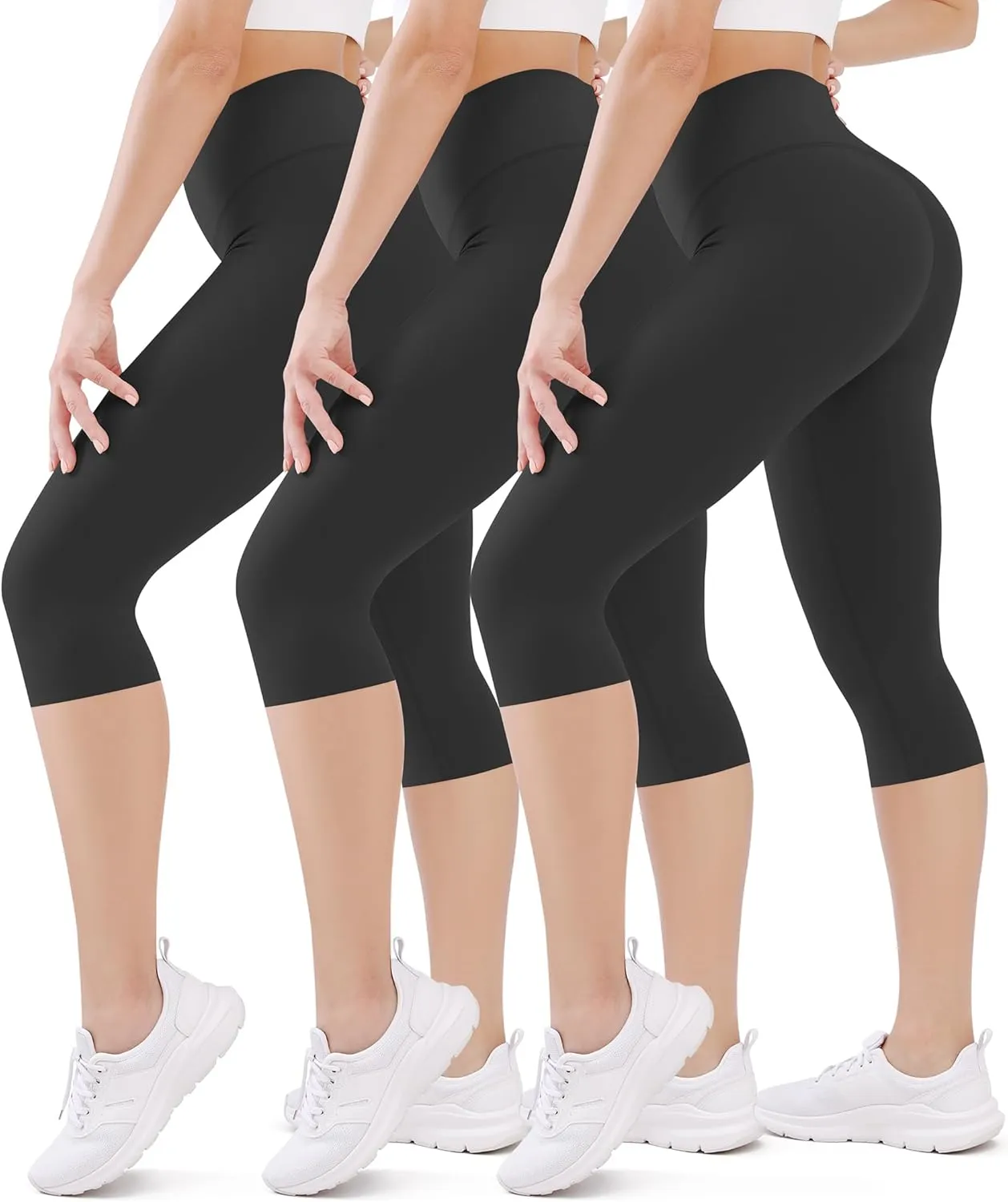 FEYHAY 3 Pack Capri Leggings for Women - High Waisted Yoga Pants Buttery Soft Stretchy Workout Running Cycling