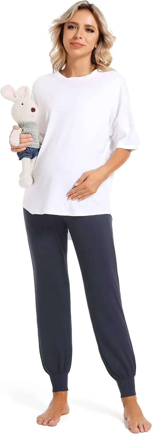Foucome Women's Maternity Pants Comfy Lounge Workout Leggings Underbelly Stretchy Pregnancy Joggers Sweatpants
