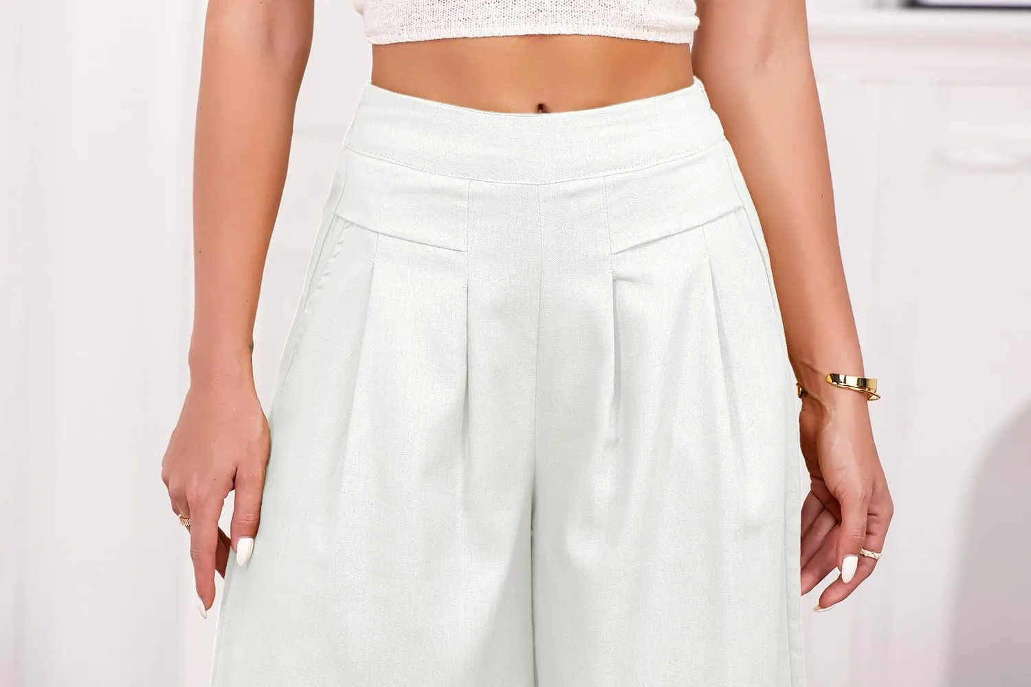 IDEALSANXUN Womens Cotton Linen Palazzo Pants Casual Wide Leg Culottes Trousers Capri Pant