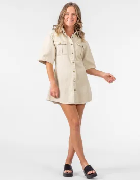 Islington Button Down Collar Dress in Oatmeal Cotton