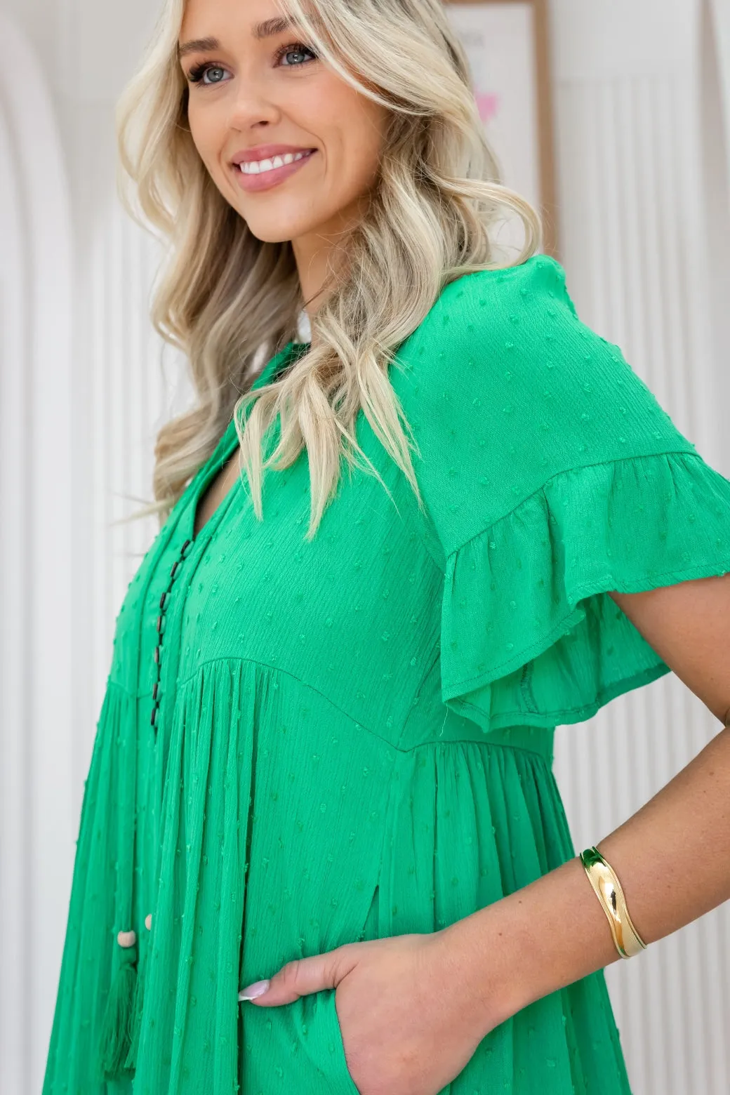 Jenni Dress Emerald Green Dobby