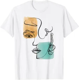Line Art Face Abstract Art One Line Minimal Line Drawing T-Shirt