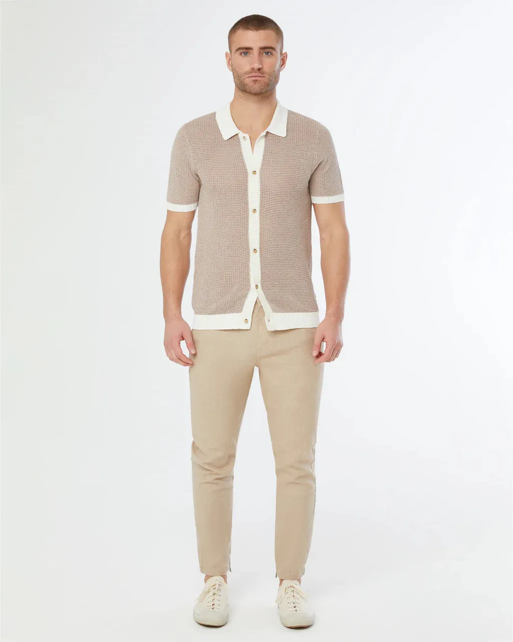 Linen Short Sleeve Button Up Sweater
