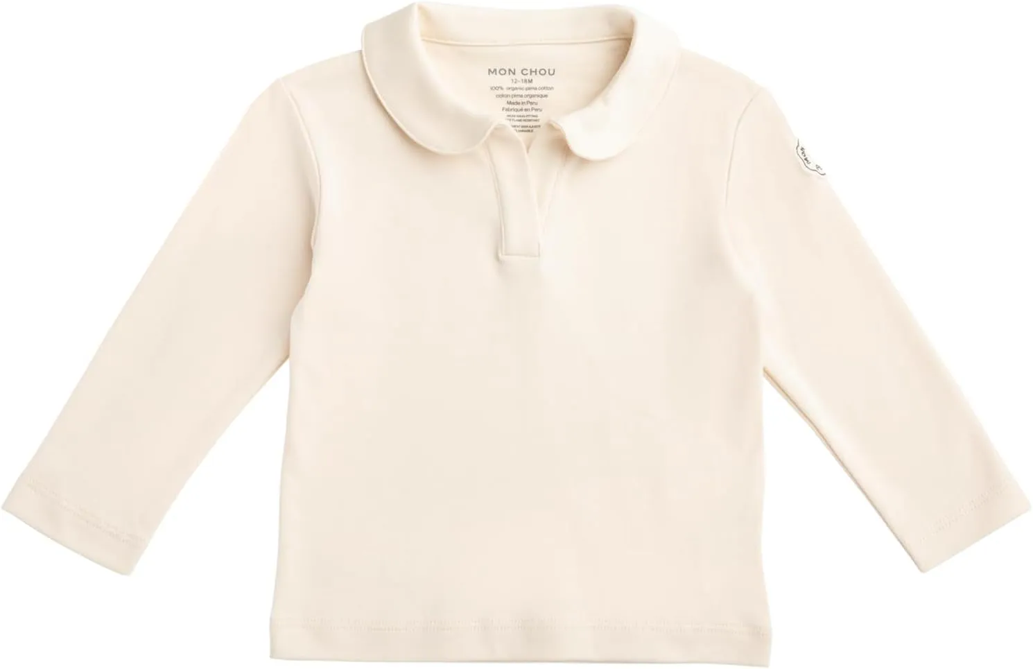 Long Sleeve Polo Shirt, 100% Organic Pima Cotton, V-Neck, Security Tracker Pocket, Baby Infant Toddler Boy Girl
