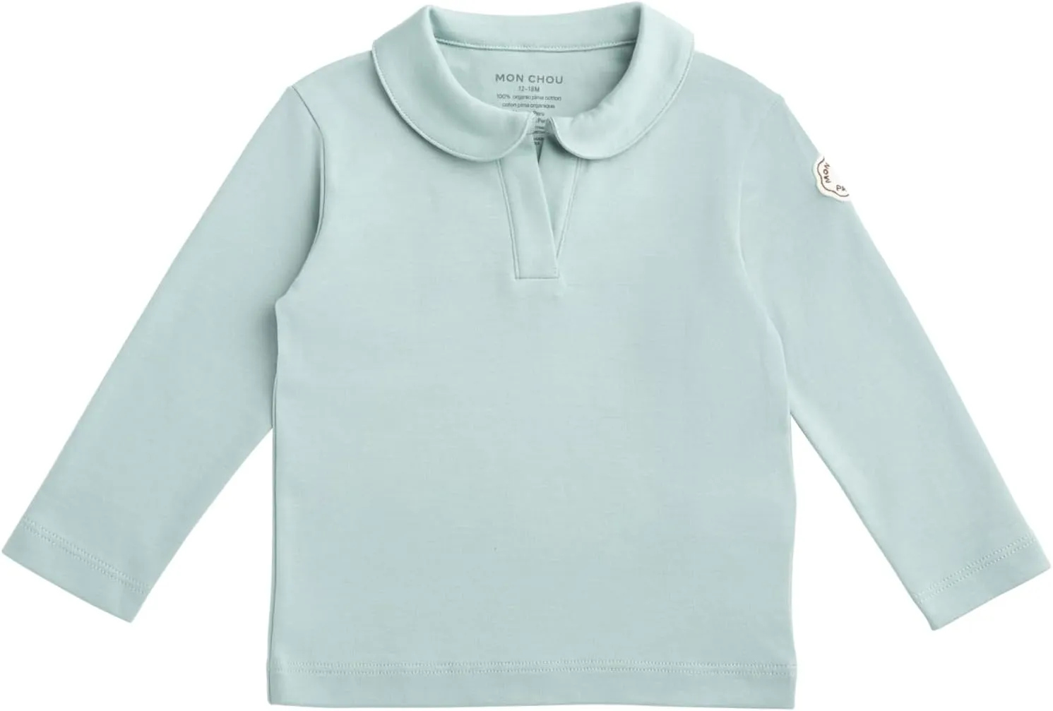 Long Sleeve Polo Shirt, 100% Organic Pima Cotton, V-Neck, Security Tracker Pocket, Baby Infant Toddler Boy Girl