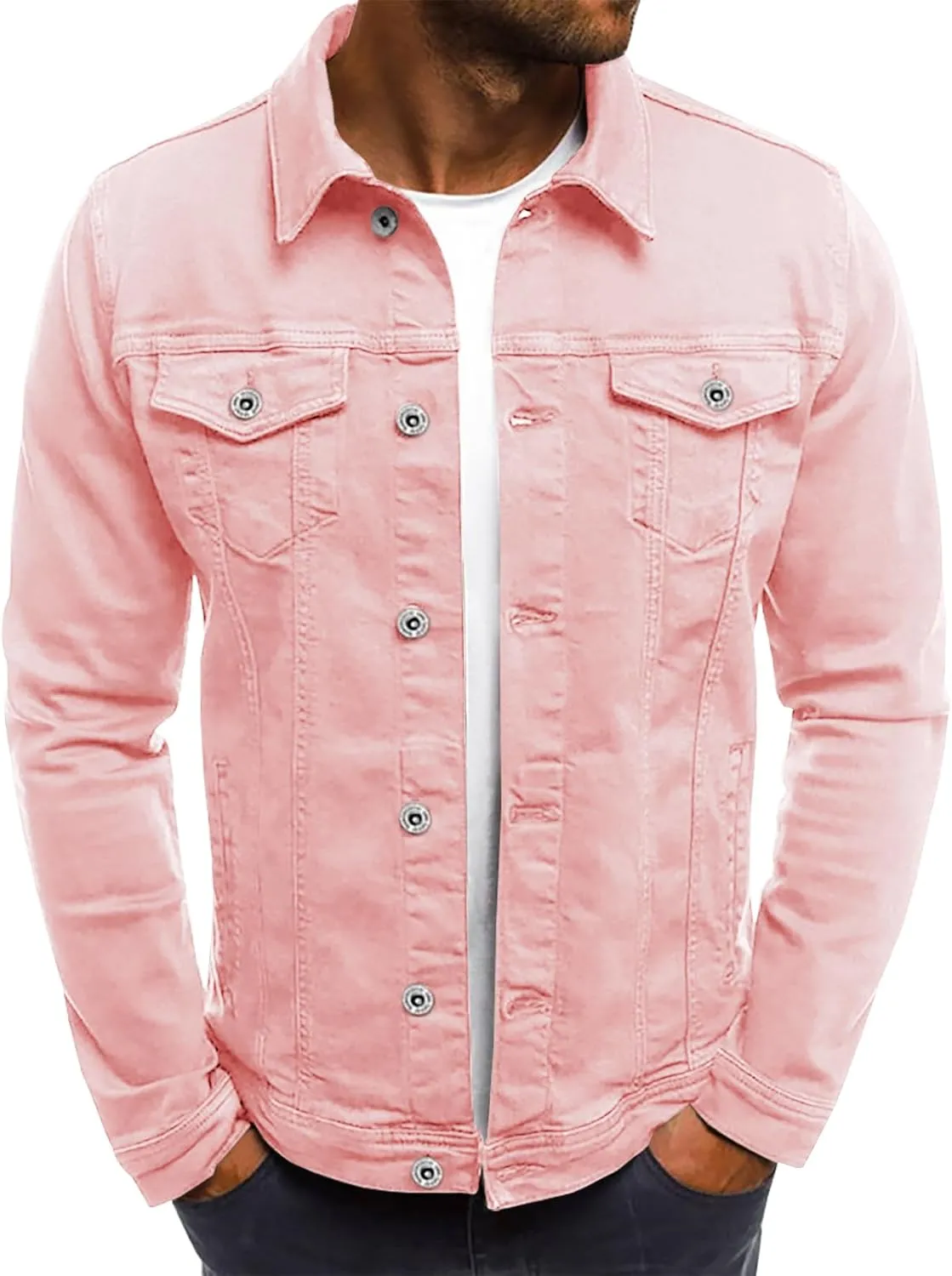 LONGBIDA Men's Casual Classic Denim Jacket Slim Fit Fashion Jean Coat