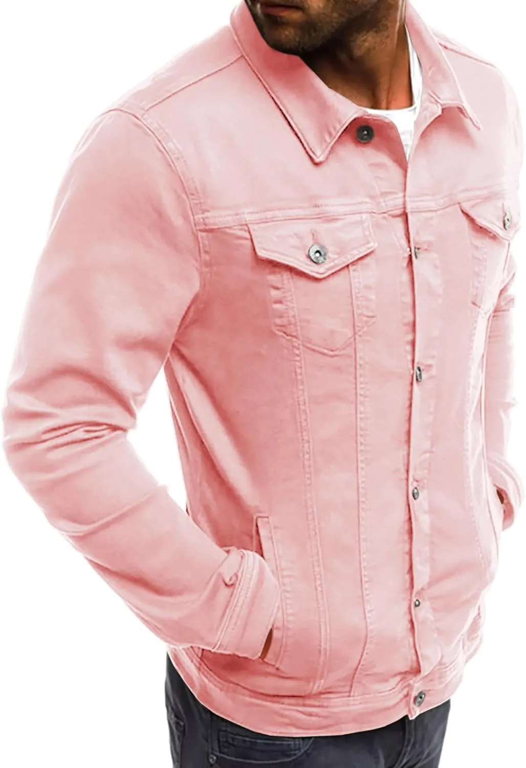 LONGBIDA Men's Casual Classic Denim Jacket Slim Fit Fashion Jean Coat