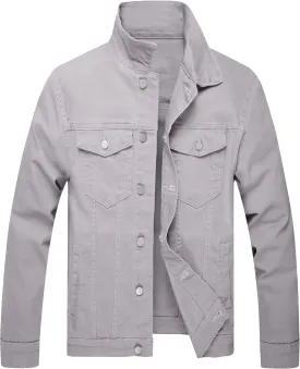LZLER Mens Denim Jacket Stretchy Slim Fit Long Sleeve Jean Jacket for Men