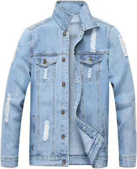 Men`s Retro Vintage Washed Ripped Hip Hop Motorcycle Denim Jacket