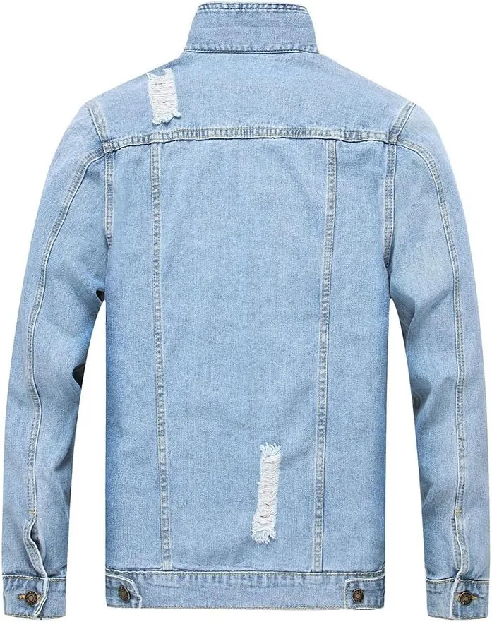 Men`s Retro Vintage Washed Ripped Hip Hop Motorcycle Denim Jacket
