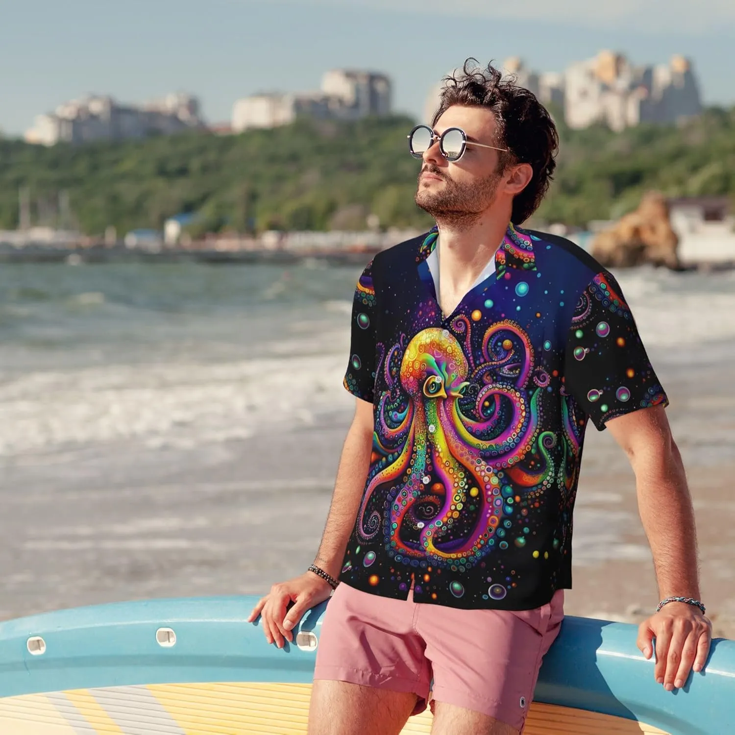 Mens Short Sleeve Button Up Shirts, Casual Party Shirts Stylish Beach Shirt Gifts for Men