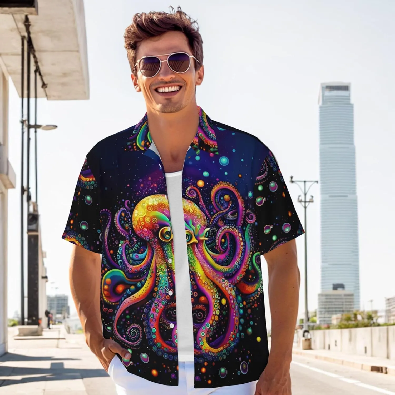 Mens Short Sleeve Button Up Shirts, Casual Party Shirts Stylish Beach Shirt Gifts for Men