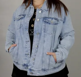 Mid Length Classic Light Wash Denim Jacket