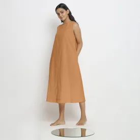 Orange 100% Cotton Paneled A-Line Midi Dress