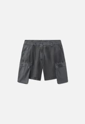 Paneled Utility Short / Washed Black